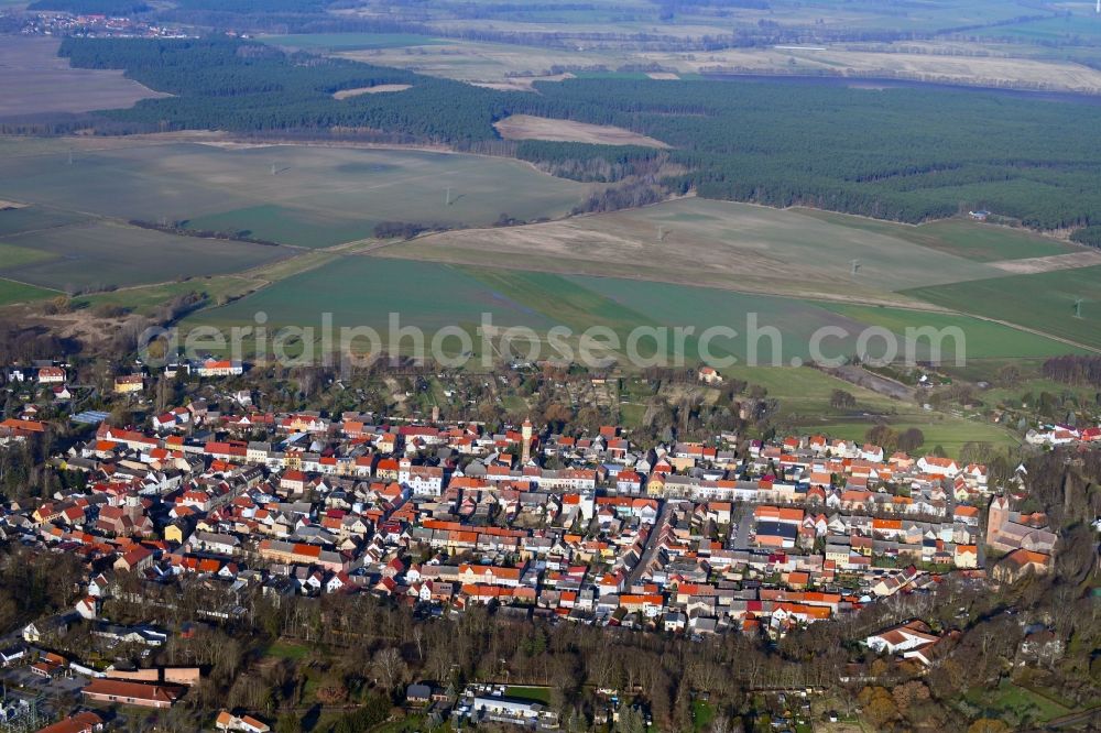 Aerial image Treuenbrietzen - Town View of the streets and houses of the residential areas in Treuenbrietzen in the state Brandenburg, Germany