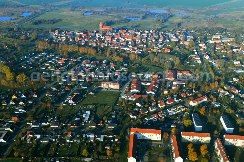 Tribsees from above - Town View of the streets and houses in Tribsees in the state Mecklenburg - Western Pomerania, Germany