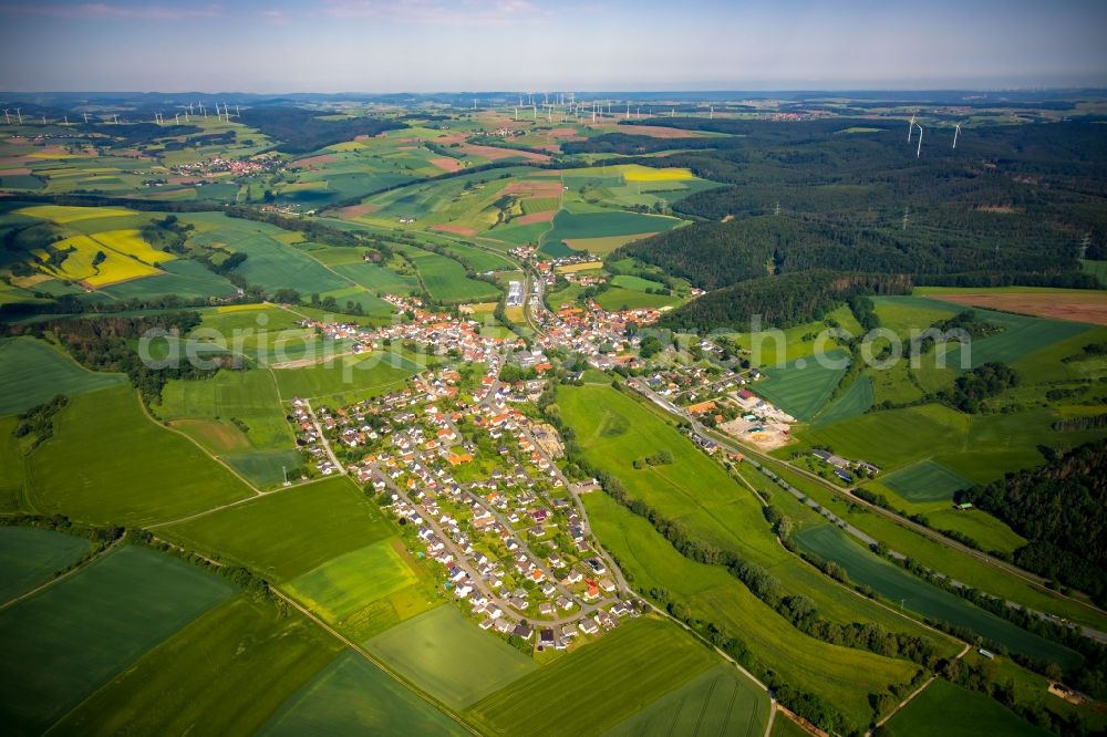 Twiste from above - Town View of the streets and houses in Twiste in the state Hesse, Germany