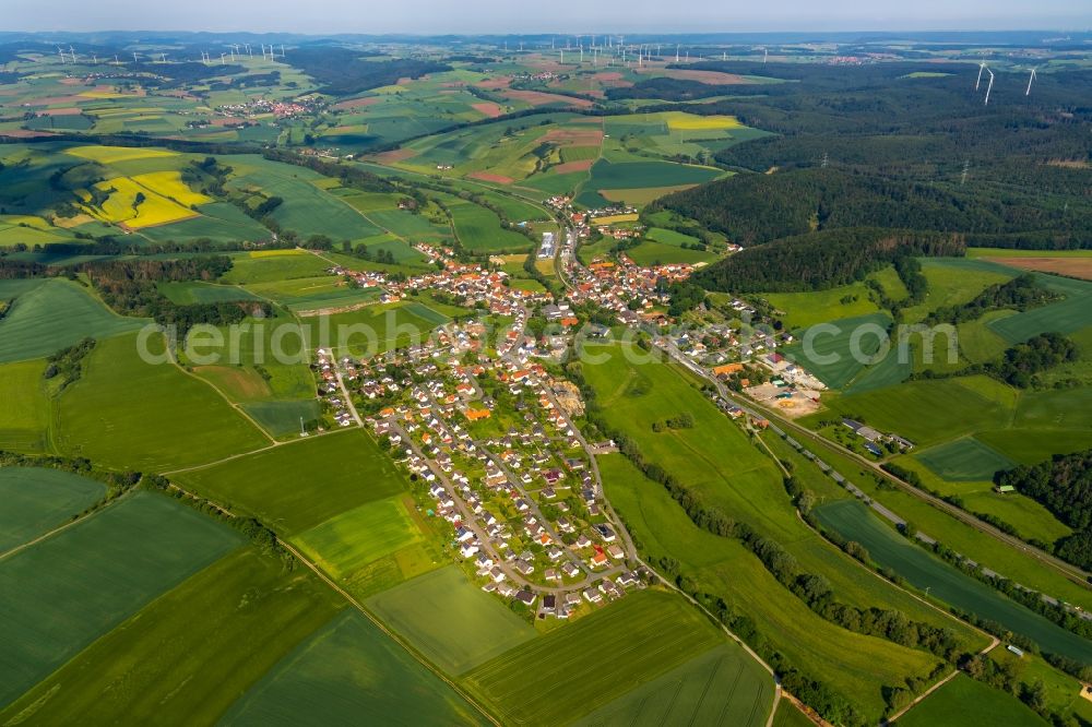 Twiste from the bird's eye view: Town View of the streets and houses in Twiste in the state Hesse, Germany