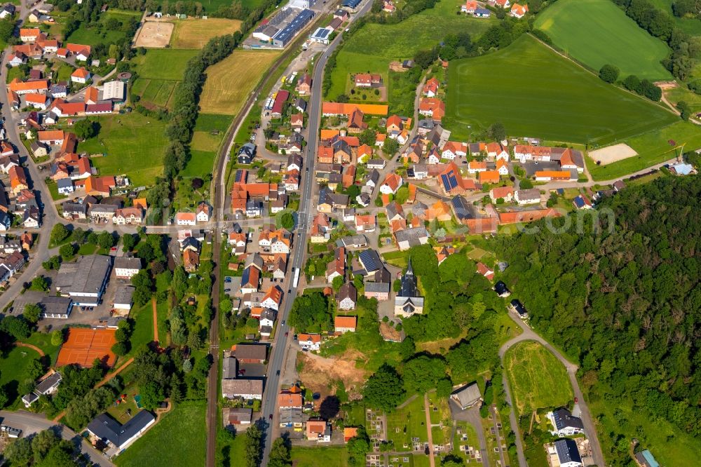 Aerial image Twiste - Town View of the streets and houses in Twiste in the state Hesse, Germany