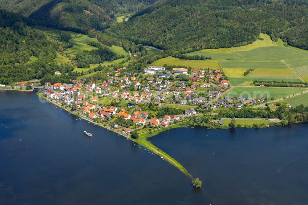 Aerial photograph Herzhausen - City view on the bank of the Eder in Herzhausen in the state of Hesse, Germany