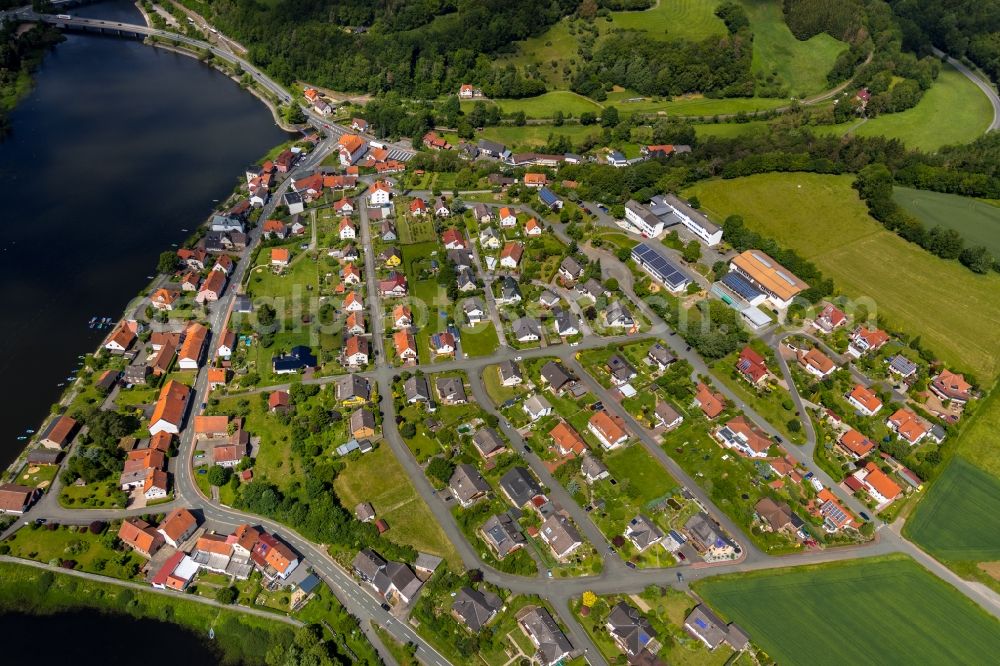 Aerial image Herzhausen - City view on the bank of the Eder in Herzhausen in the state of Hesse, Germany