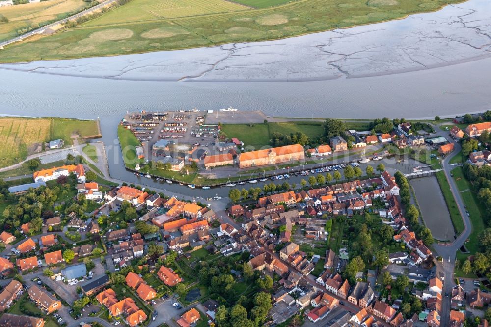 Tönning from above - Village on the banks of the area Eider - river course in Toenning in the state Schleswig-Holstein, Germany