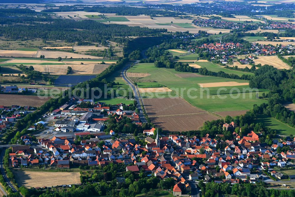 Aerial image Unsleben - Town View of the streets and houses of the residential areas in Unsleben in the state Bavaria, Germany