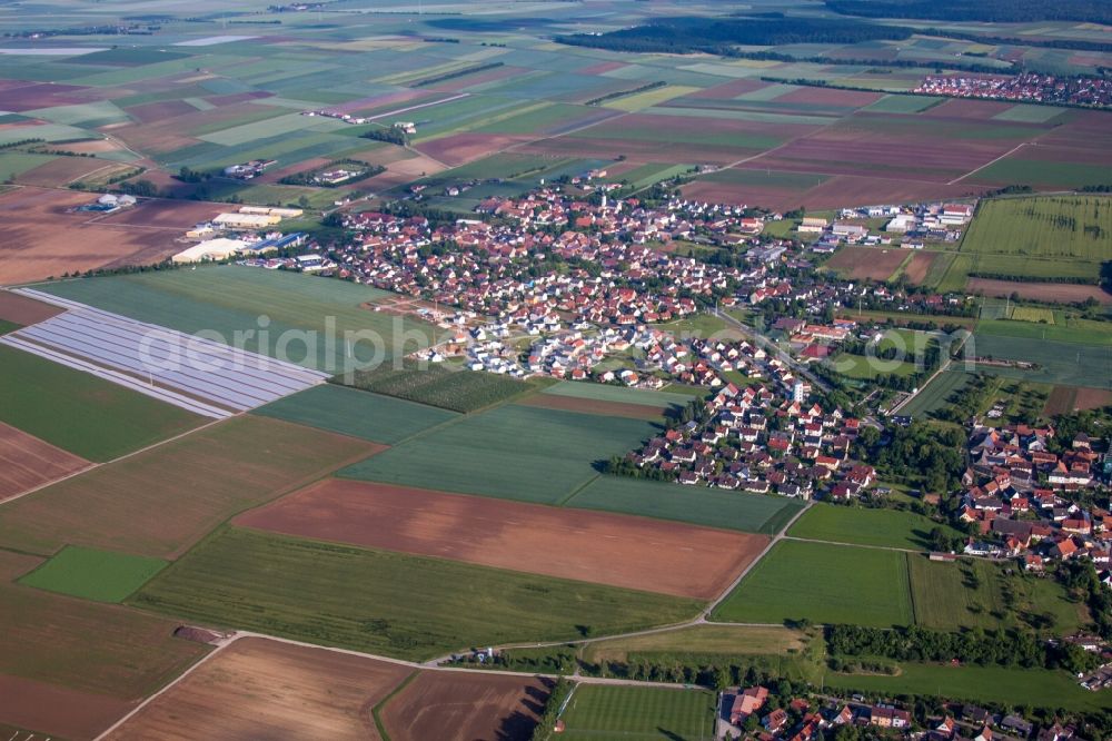 Aerial photograph Unterpleichfeld - Town View of the streets and houses of the residential areas in Unterpleichfeld in the state Bavaria, Germany