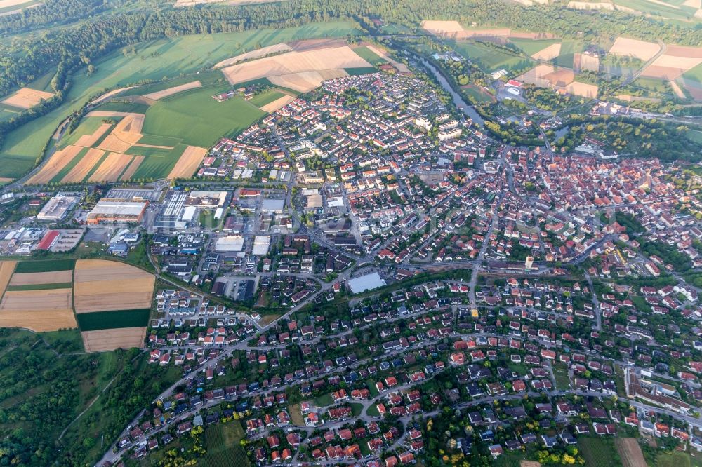 Vaihingen an der Enz from above - Town View of the streets and houses of the residential areas in Vaihingen an der Enz in the state Baden-Wurttemberg, Germany