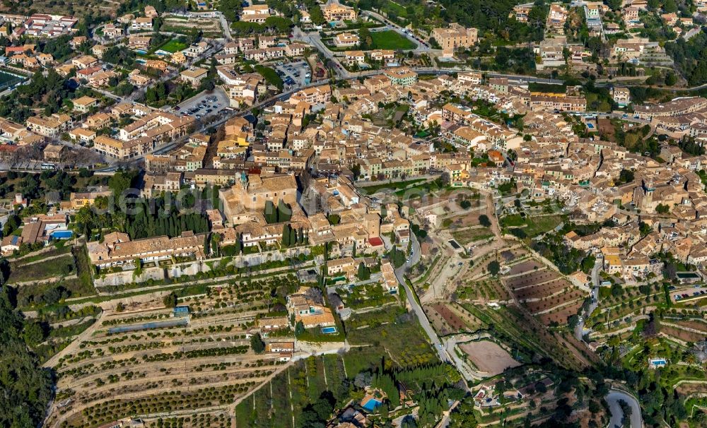 Aerial photograph Valldemossa - Town View of the streets and houses of the residential areas in Valldemossa in Balearic island of Mallorca, Spain