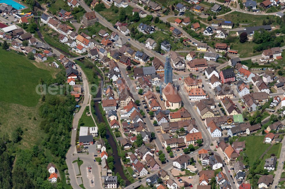 Aerial image Vöhrenbach - Town View of the streets and houses of the residential areas in Voehrenbach in the state Baden-Wuerttemberg, Germany