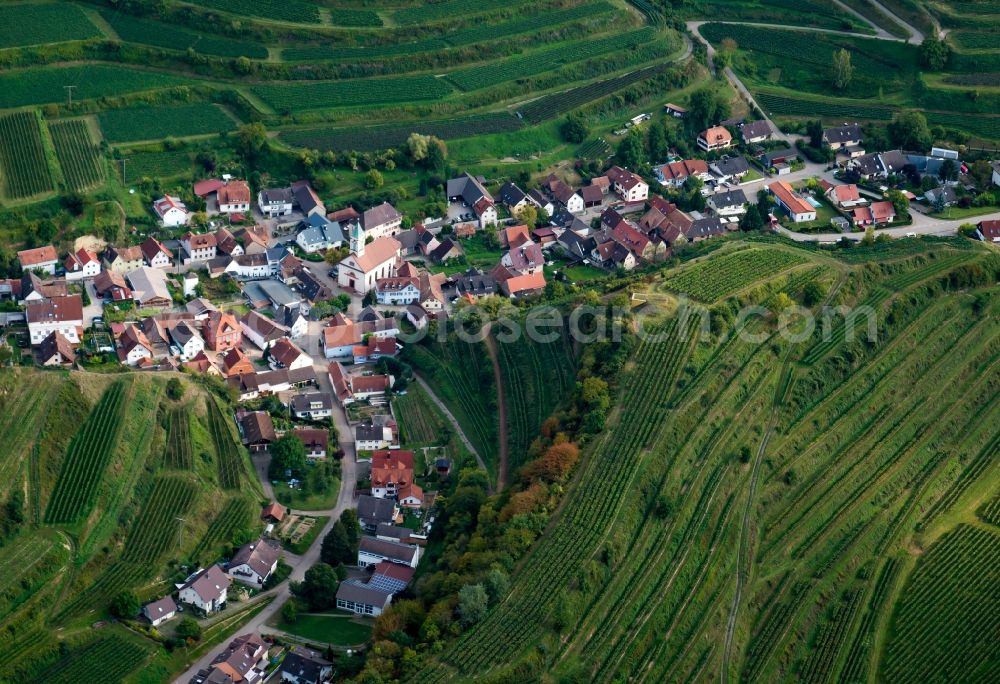 Aerial image Vogtsburg im Kaiserstuhl - Town View of the streets and houses of the residential areas in Vogtsburg im Kaiserstuhl in the state Baden-Wuerttemberg, Germany