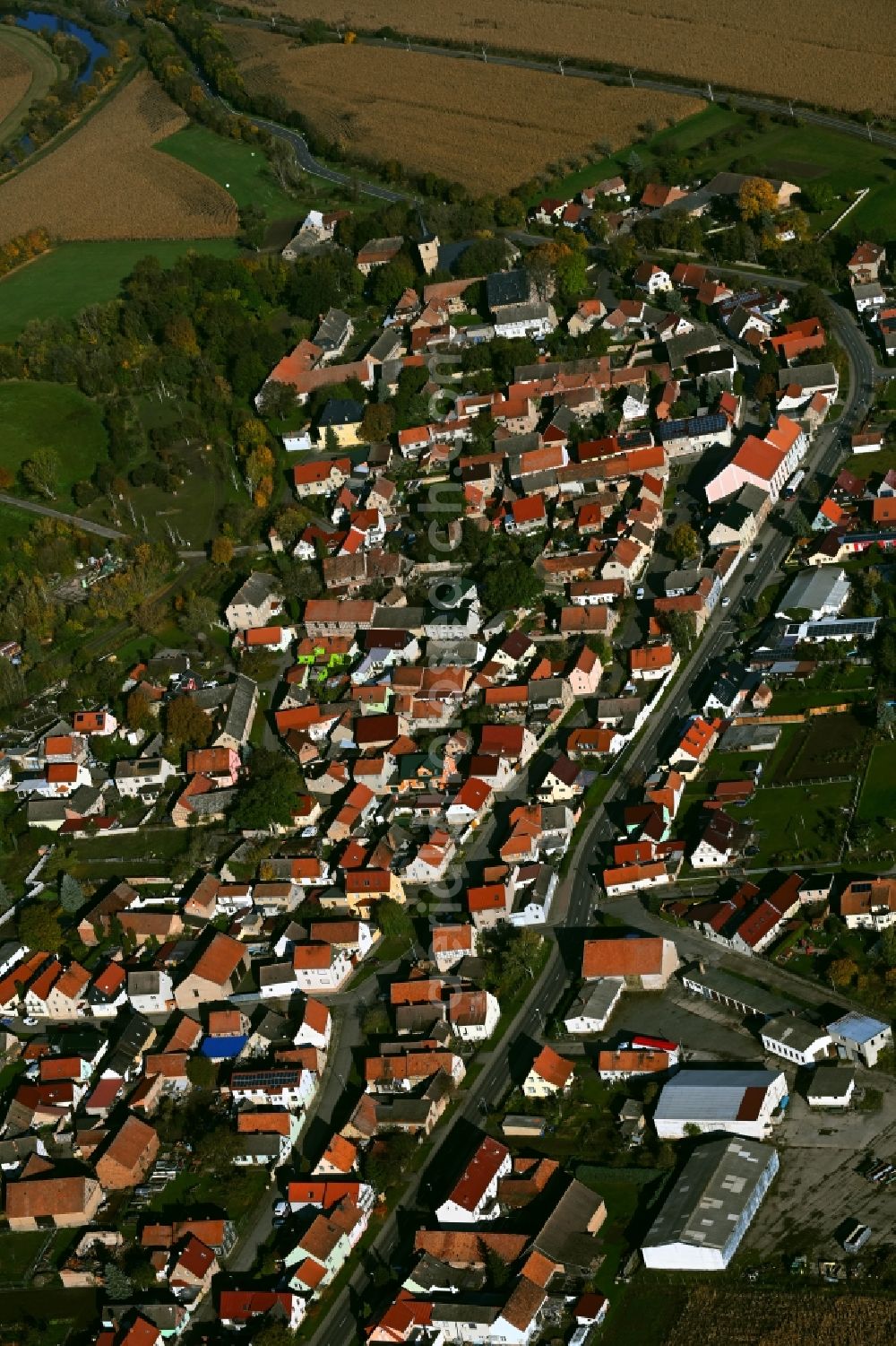 Voigtstedt from the bird's eye view: Town View of the streets and houses of the residential areas in Voigtstedt in the state Thuringia, Germany