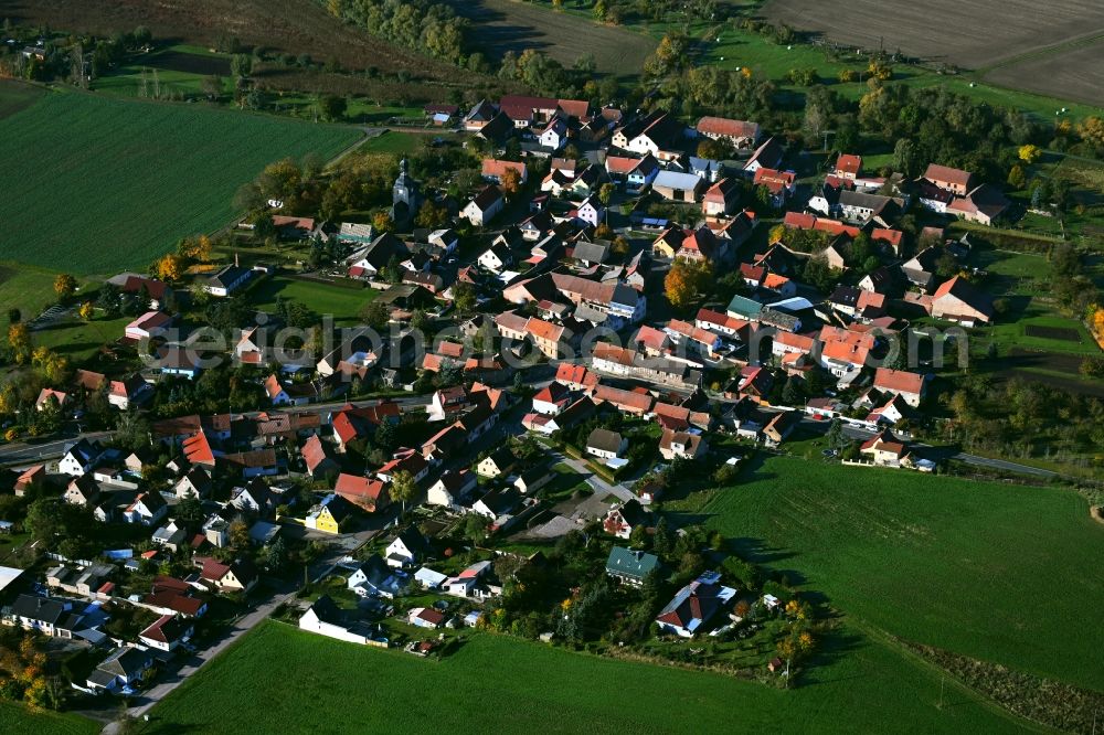 Voigtstedt from above - Town View of the streets and houses of the residential areas in Voigtstedt in the state Thuringia, Germany