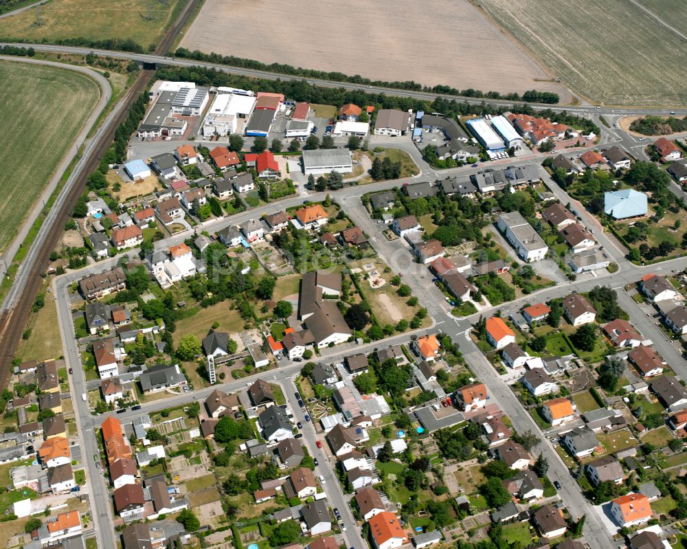 Waghäusel from above - Town View of the streets and houses of the residential areas on street Kirrlacher Strasse in Waghaeusel in the state Baden-Wuerttemberg, Germany