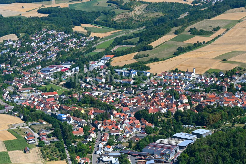 Waibstadt from above - Town View of the streets and houses of the residential areas in Waibstadt in the state Baden-Wuerttemberg, Germany