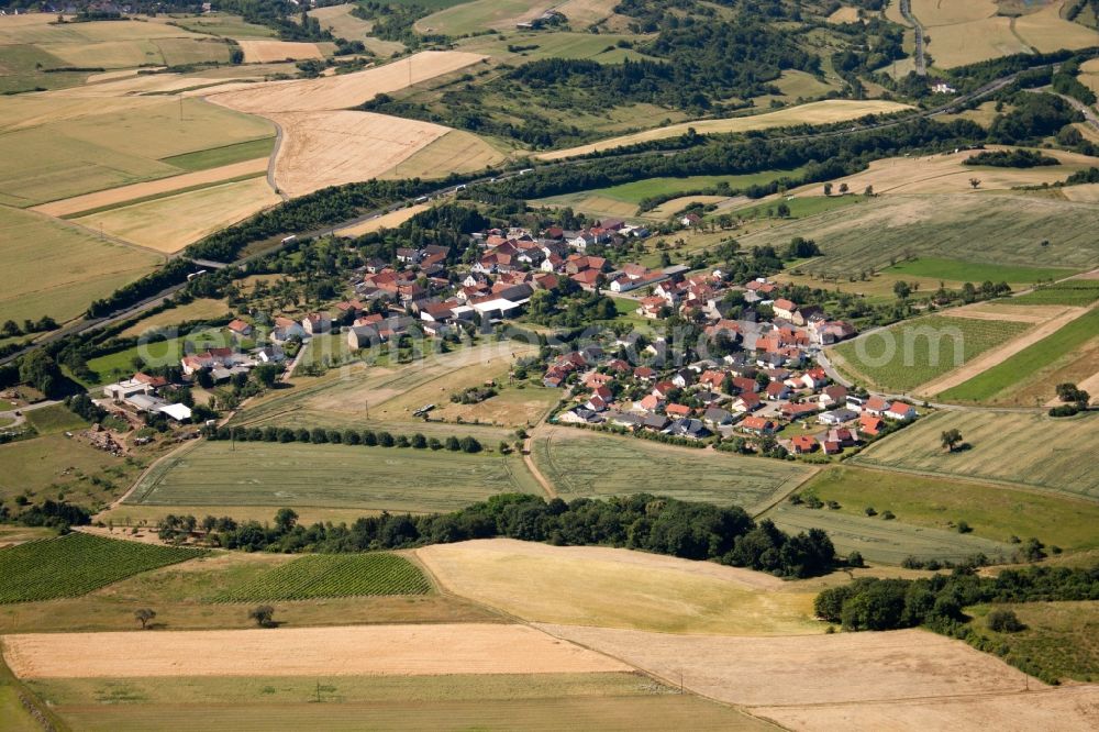 Waldböckelheim from the bird's eye view: Town View of the streets and houses of the residential areas in Waldboeckelheim in the state Rhineland-Palatinate