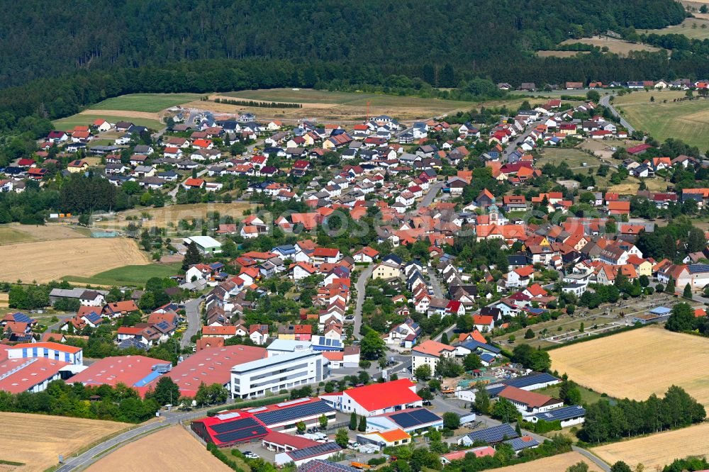 Waldkatzenbach from above - Town View of the streets and houses of the residential areas in Waldkatzenbach in the state Baden-Wuerttemberg, Germany