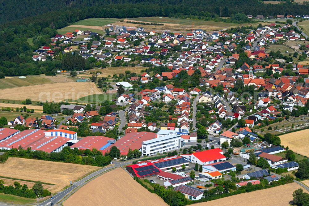 Waldkatzenbach from the bird's eye view: Town View of the streets and houses of the residential areas in Waldkatzenbach in the state Baden-Wuerttemberg, Germany