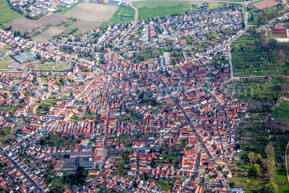 Waldsee from above - Town View of the streets and houses of the residential areas in Waldsee in the state Rhineland-Palatinate, Germany