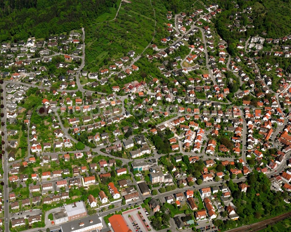 Walkersbach from above - Town View of the streets and houses of the residential areas in Walkersbach in the state Baden-Wuerttemberg, Germany