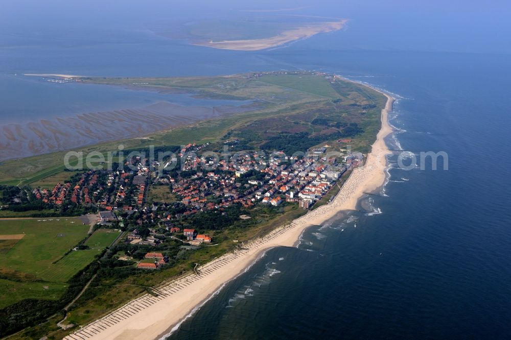 Aerial image Wangerooge - View of the village of Wangerooge on the island of the same name in the Wadden Sea of the North Sea in the state of Lower Saxony. Wangerooge is the Eastern-most inhabited of the East Frisian Islands. It has a sand beach and is a spa resort