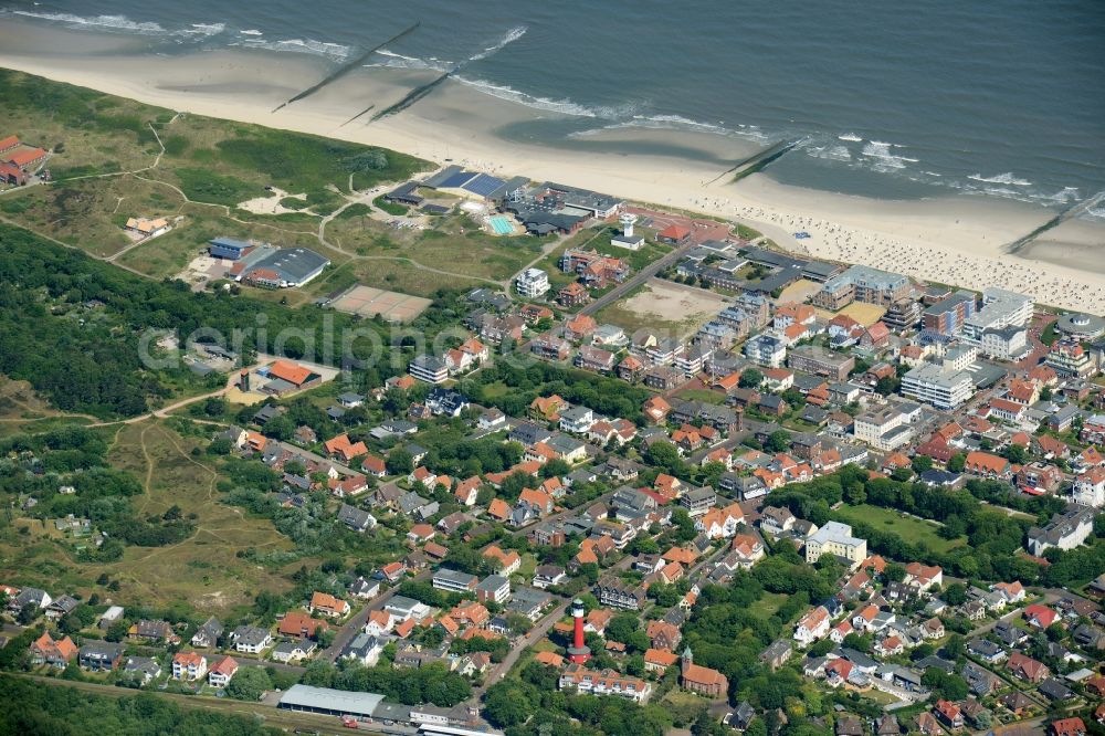 Wangerooge from above - View of the village of Wangerooge on the island of the same name in the Wadden Sea of the North Sea in the state of Lower Saxony. Wangerooge is the Eastern-most inhabited of the East Frisian Islands. It has a sand beach and is a spa resort