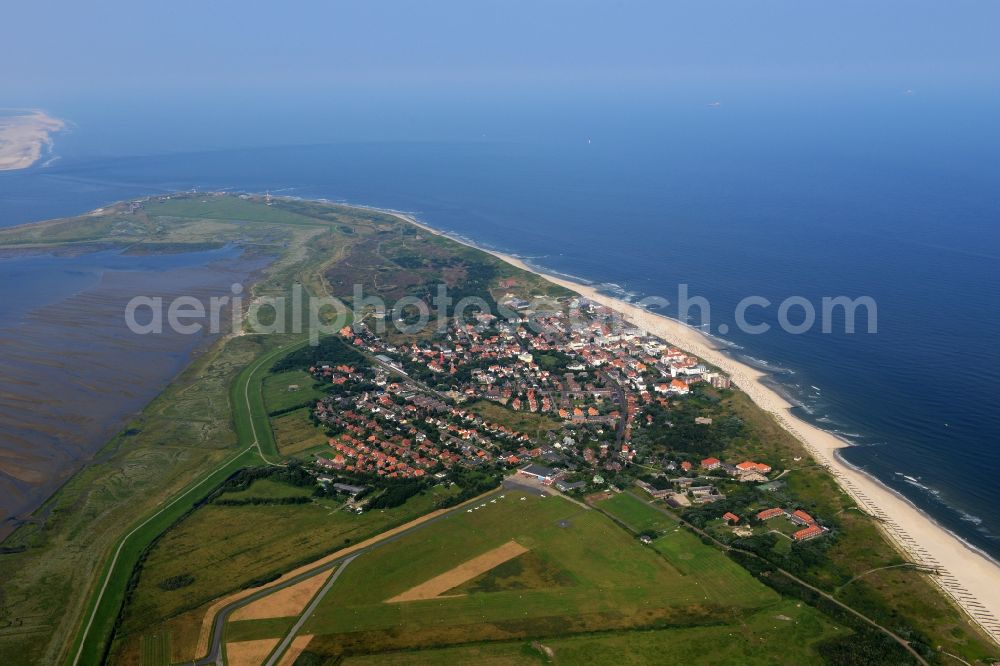 Aerial image Wangerooge - View of the village of Wangerooge on the island of the same name in the Wadden Sea of the North Sea in the state of Lower Saxony. Wangerooge is the Eastern-most inhabited of the East Frisian Islands. It has a sand beach and is a spa resort