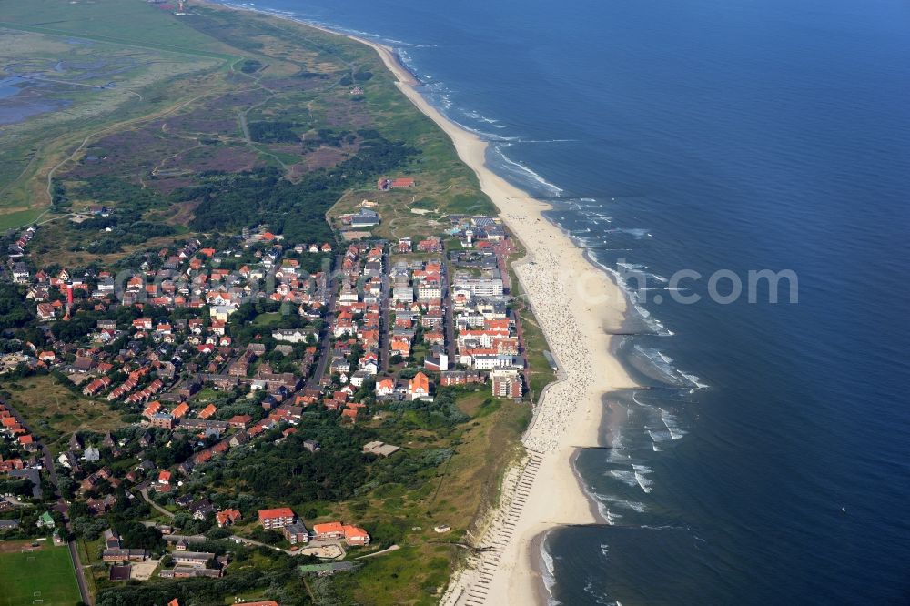 Wangerooge from above - View of the village of Wangerooge on the island of the same name in the Wadden Sea of the North Sea in the state of Lower Saxony. Wangerooge is the Eastern-most inhabited of the East Frisian Islands. It has a sand beach and is a spa resort