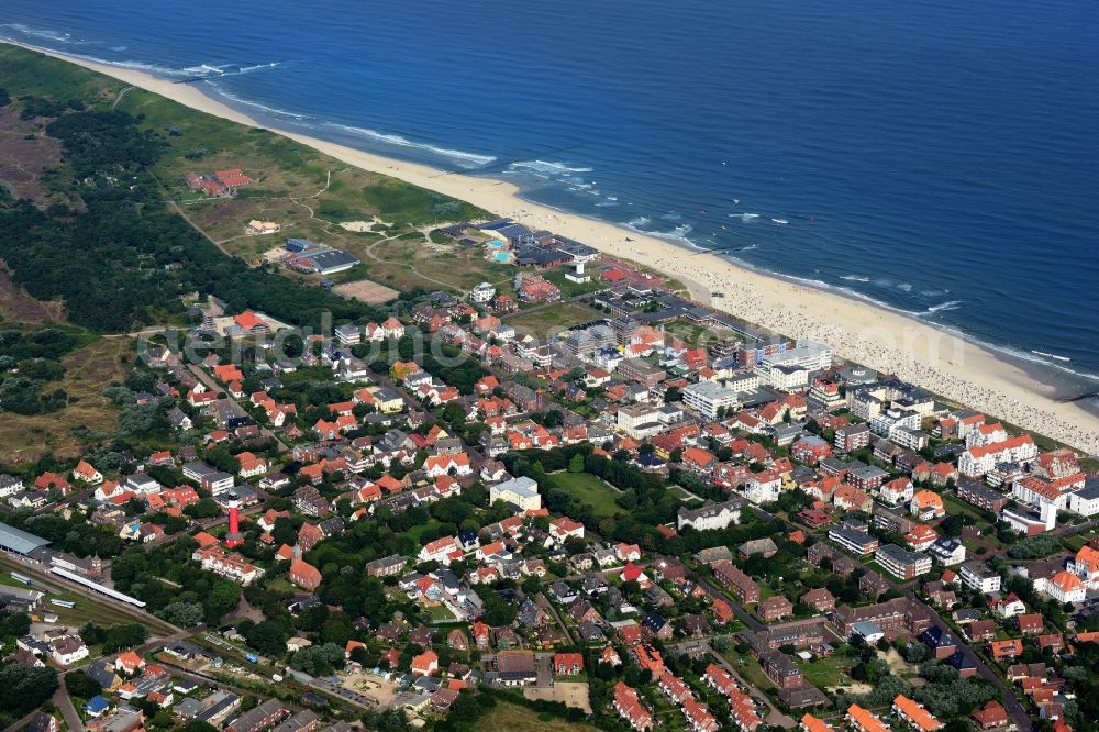 Wangerooge from the bird's eye view: View of the village of Wangerooge on the island of the same name in the Wadden Sea of the North Sea in the state of Lower Saxony. Wangerooge is the Eastern-most inhabited of the East Frisian Islands. It has a sand beach and is a spa resort