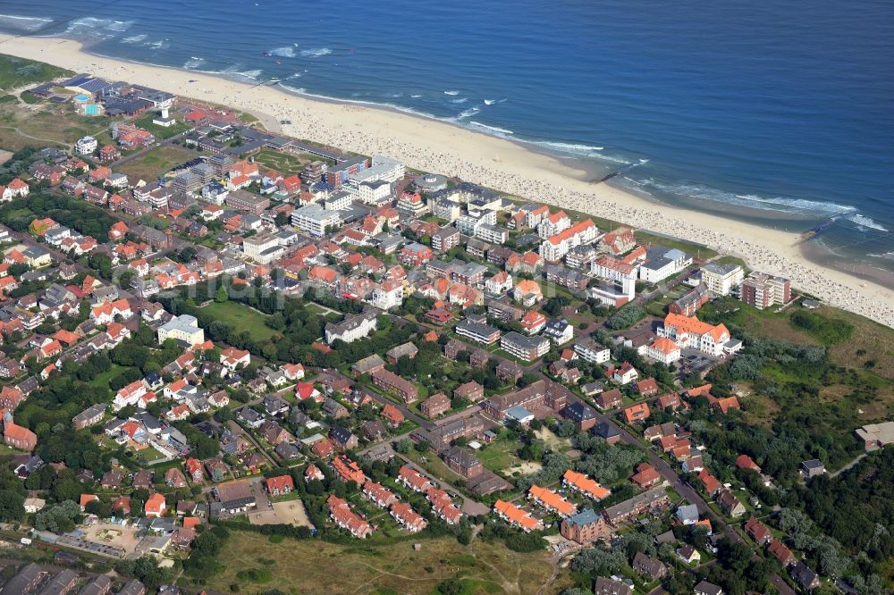 Aerial image Wangerooge - View of the village of Wangerooge on the island of the same name in the Wadden Sea of the North Sea in the state of Lower Saxony. Wangerooge is the Eastern-most inhabited of the East Frisian Islands. It has a sand beach and is a spa resort