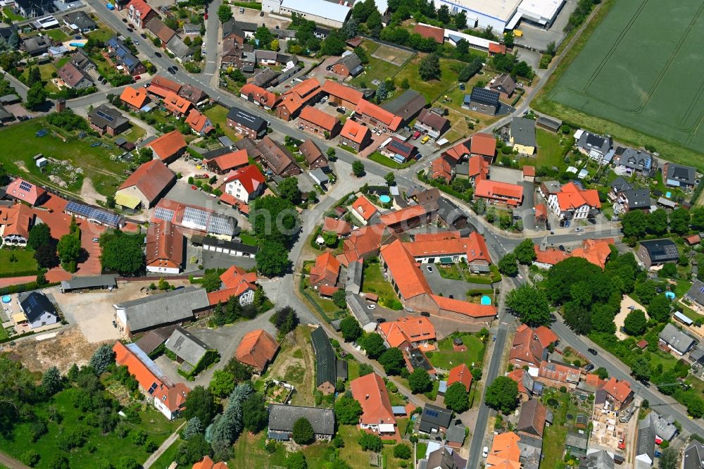 Warmenau from above - Town View of the streets and houses of the residential areas in Warmenau in the state Lower Saxony, Germany