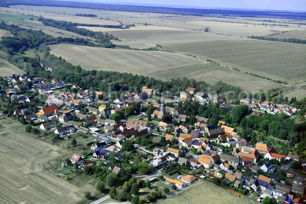 Aerial image Weißenschirmbach - Town View of the streets and houses of the residential areas in Weissenschirmbach in the state Saxony-Anhalt, Germany