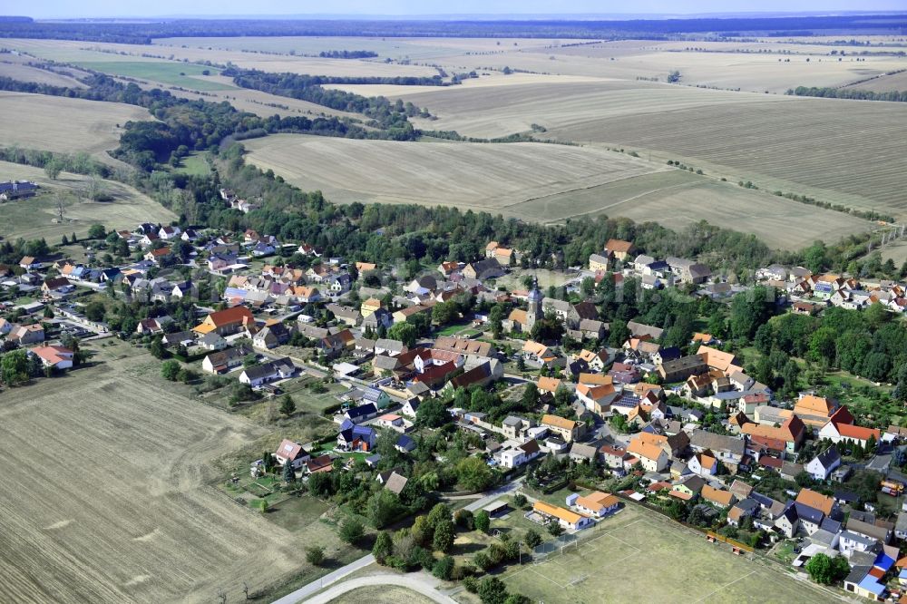 Aerial photograph Weißenschirmbach - Town View of the streets and houses of the residential areas in Weissenschirmbach in the state Saxony-Anhalt, Germany