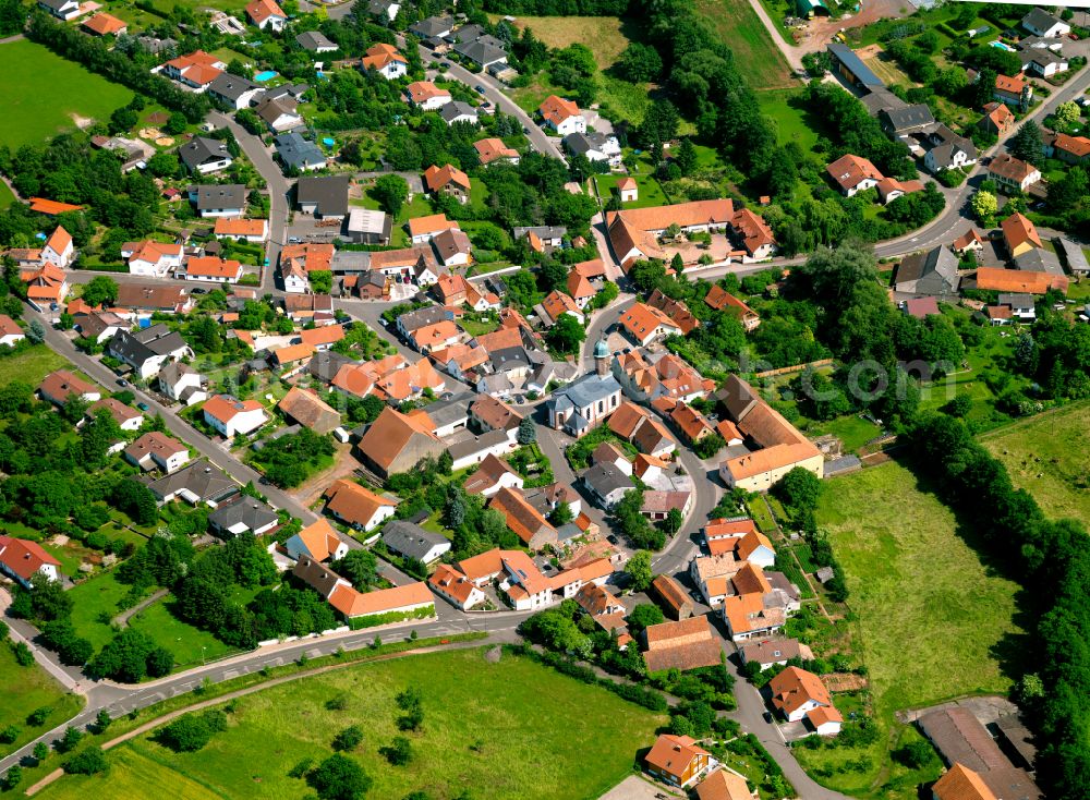 Weitersweiler from above - Town View of the streets and houses of the residential areas in Weitersweiler in the state Rhineland-Palatinate, Germany