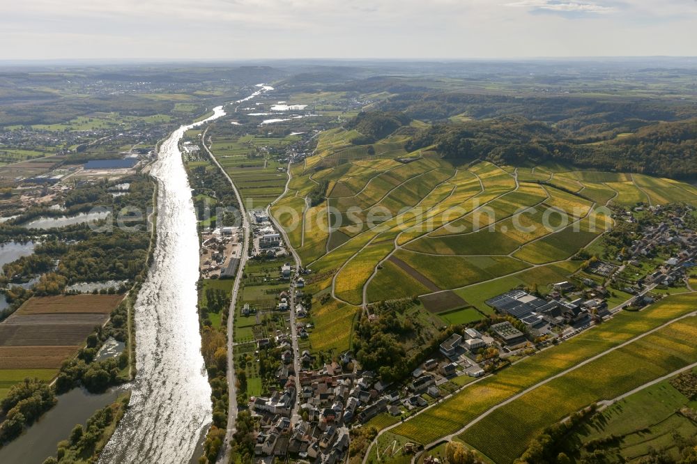 Wellenstein from above - ocal view of Wellenstein on the river Saar in the commune of Schengen in Luxembourg