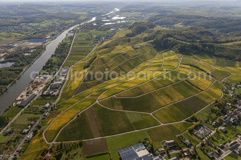 Aerial image Wellenstein - ocal view of Wellenstein on the river Saar in the commune of Schengen in Luxembourg