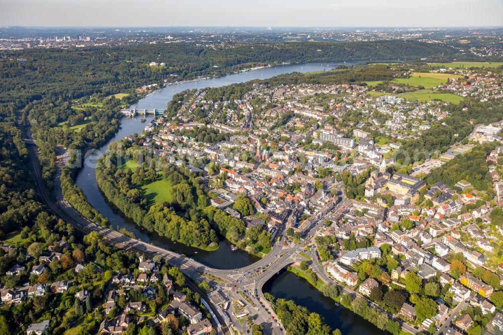 Werden from the bird's eye view: Town View of the streets and houses of the residential areas in Werden in the state North Rhine-Westphalia, Germany