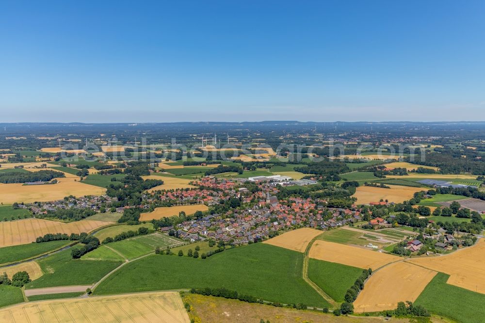 Westbevern from above - Town View of the streets and houses of the residential areas in Westbevern in the state North Rhine-Westphalia, Germany