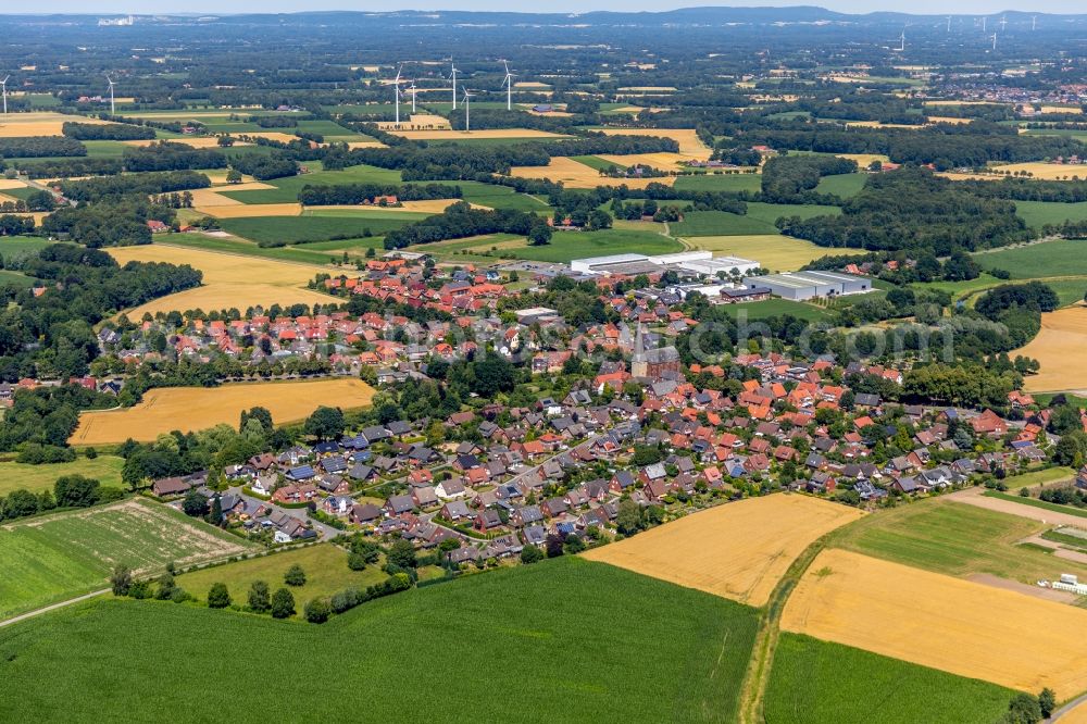 Westbevern from the bird's eye view: Town View of the streets and houses of the residential areas in Westbevern in the state North Rhine-Westphalia, Germany