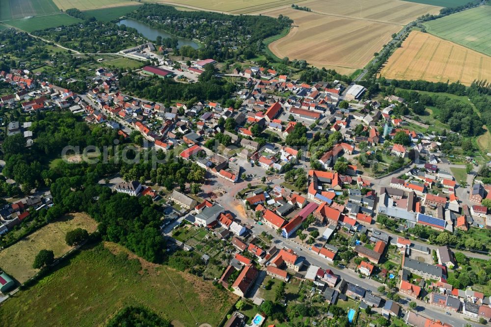 Westeregeln from the bird's eye view: Town View of the streets and houses of the residential areas in Westeregeln in the state Saxony-Anhalt, Germany