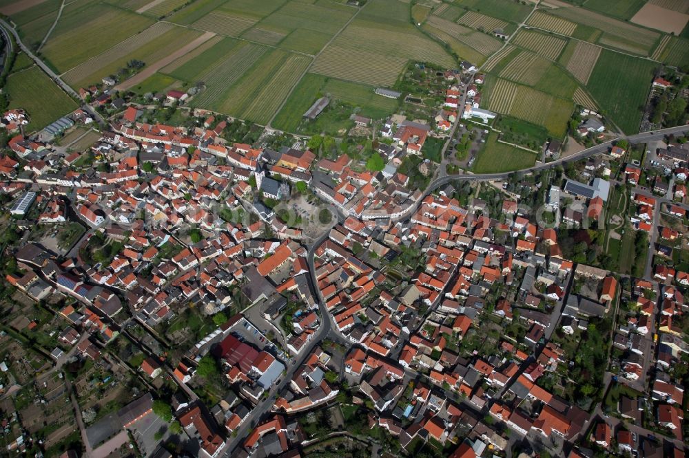 Westhofen from above - Townscape of Hangen-Westhofen is a municipality in the district Alzey-Worms in Rhineland-Palatinate