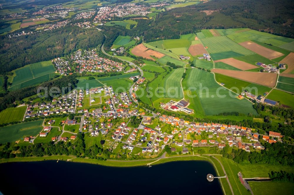 Wetterburg from the bird's eye view: Town View of the streets and houses of the residential areas in Wetterburg in the state Hesse, Germany