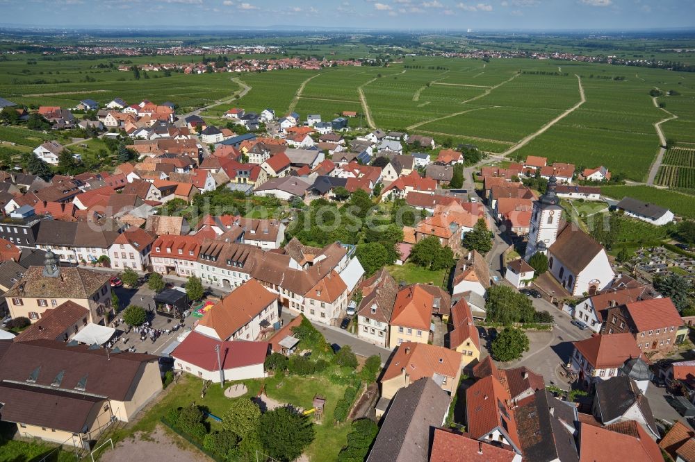 Weyher in der Pfalz from above - Town View of the streets and houses of the residential areas in Weyher in der Pfalz in the state Rhineland-Palatinate, Germany