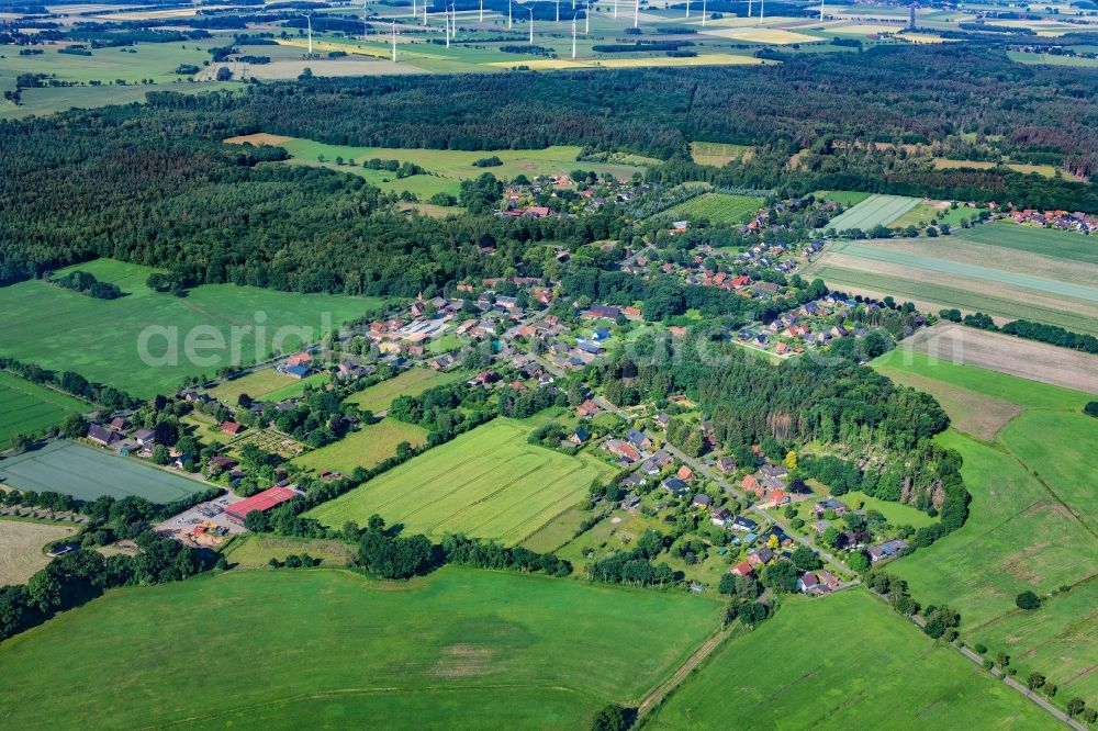 Wiegersen from the bird's eye view: Town View of the streets and houses of the residential areas in Wiegersen in the state Lower Saxony, Germany