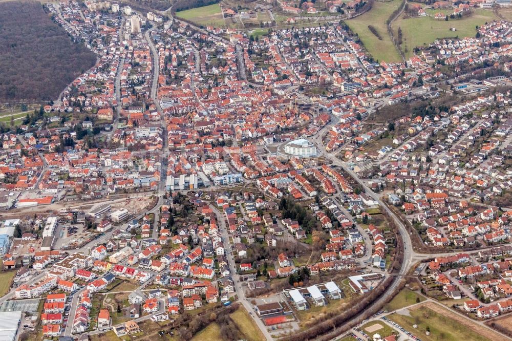 Aerial photograph Wiesloch - Town View of the streets and houses of the residential areas in Wiesloch in the state Baden-Wurttemberg, Germany