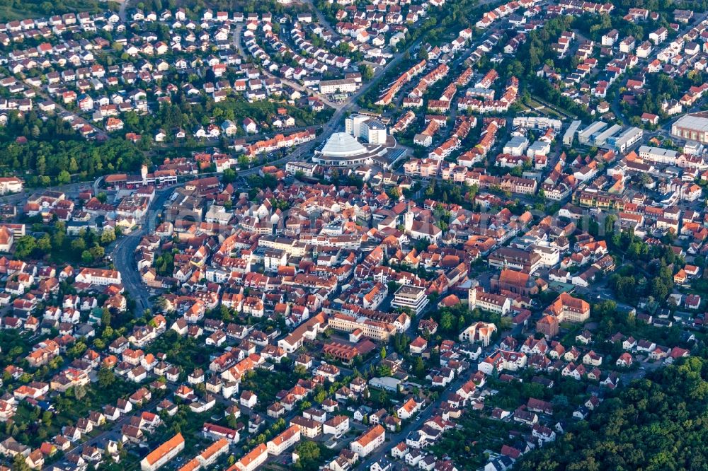 Aerial photograph Wiesloch - Town View of the streets and houses of the residential areas in Wiesloch in the state Baden-Wurttemberg, Germany