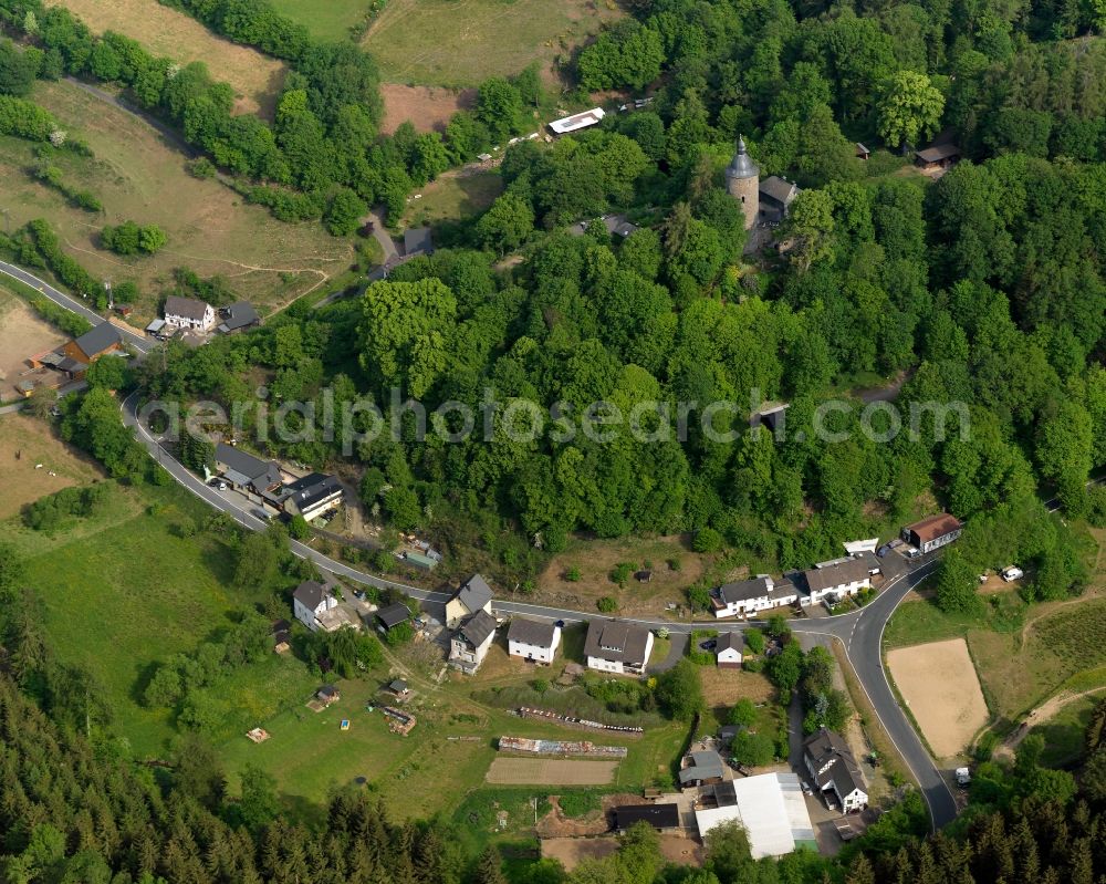 Aerial photograph Friesenhagen - View of Wildenburg in the state of Rhineland-Palatinate. It is surrounded by hills, fields and wooded areas