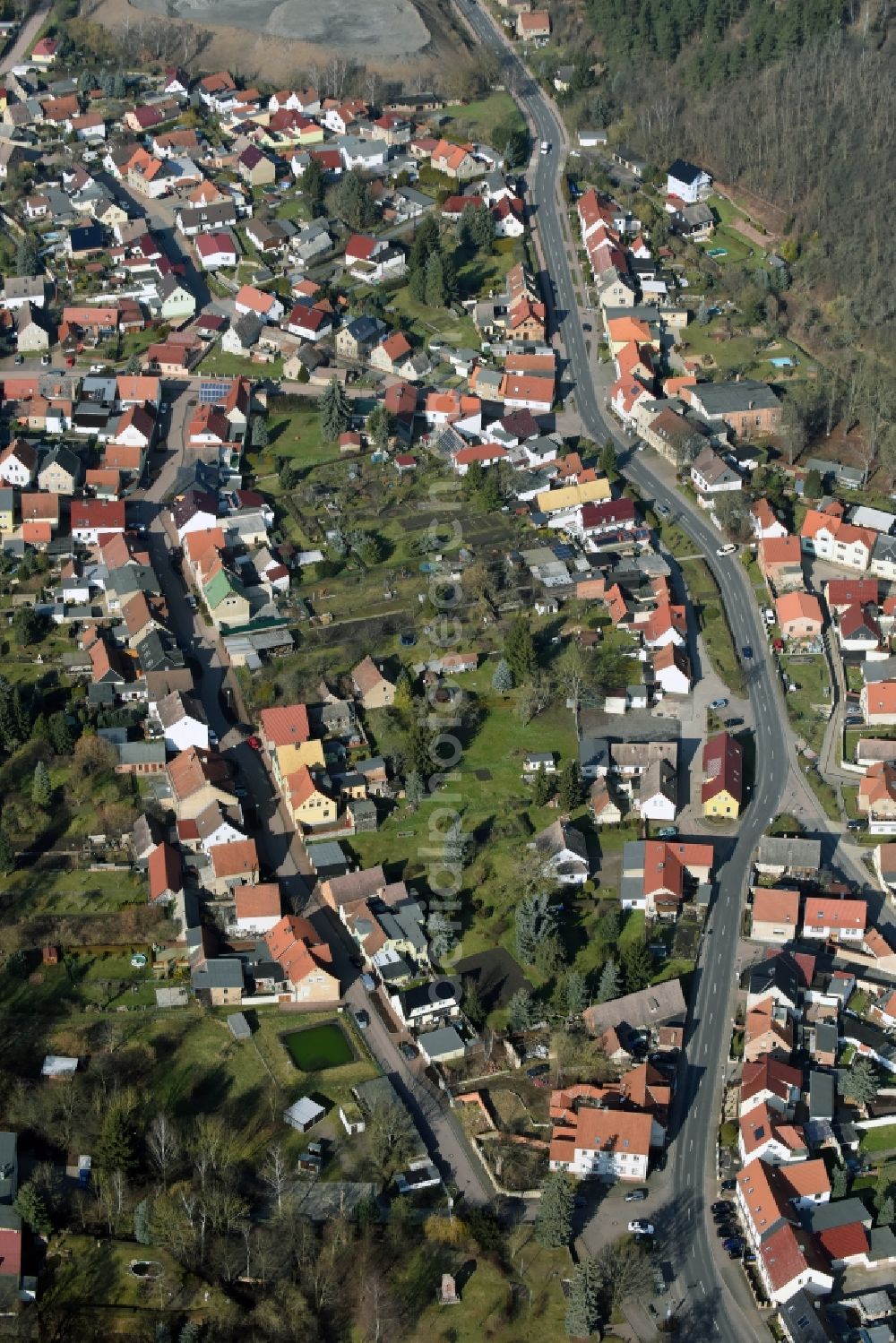 Wimmelburg from above - Town View of the streets and houses of the residential areas in Wimmelburg in the state Saxony-Anhalt