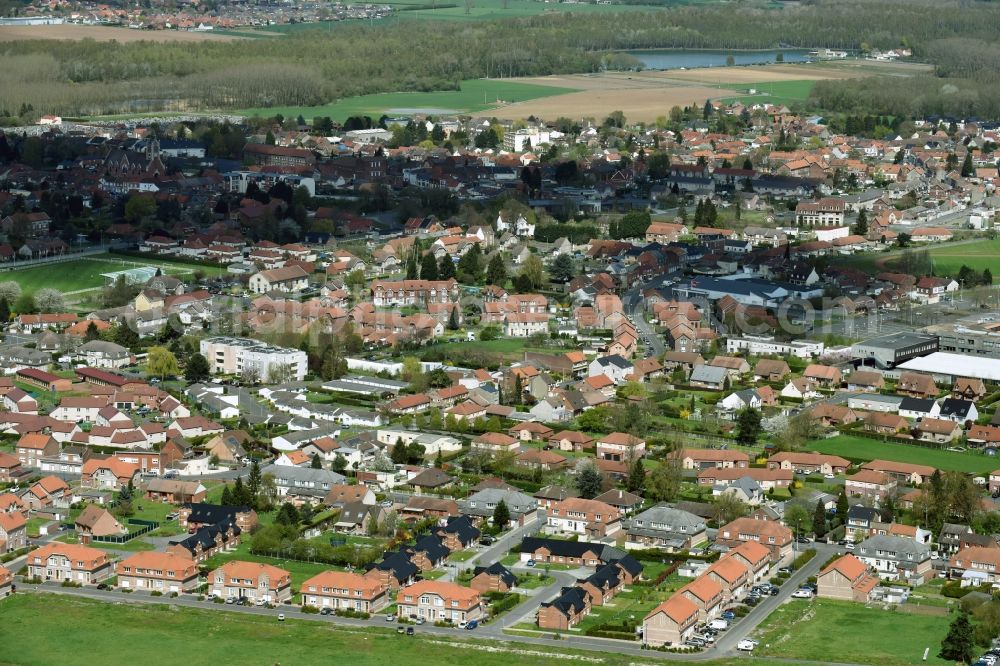 Wingles from above - Town View of the streets and houses of the residential areas in Wingles in Nord-Pas-de-Calais Picardy, France