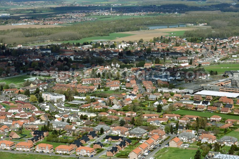 Wingles from the bird's eye view: Town View of the streets and houses of the residential areas in Wingles in Nord-Pas-de-Calais Picardy, France