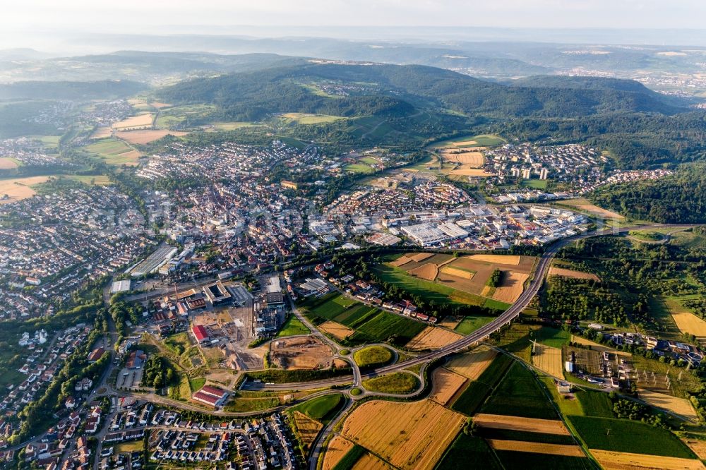 Winnenden from the bird's eye view: Town View of the streets and houses of the residential areas in Winnenden in the state Baden-Wurttemberg, Germany